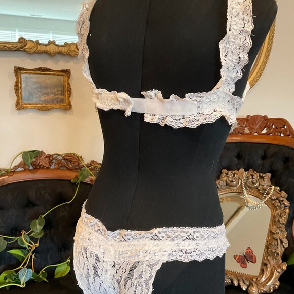 Vintage Floral Lace Rhinestones Bra & Panty 2 Piece Set Size XS/S - Picture 5 of 9